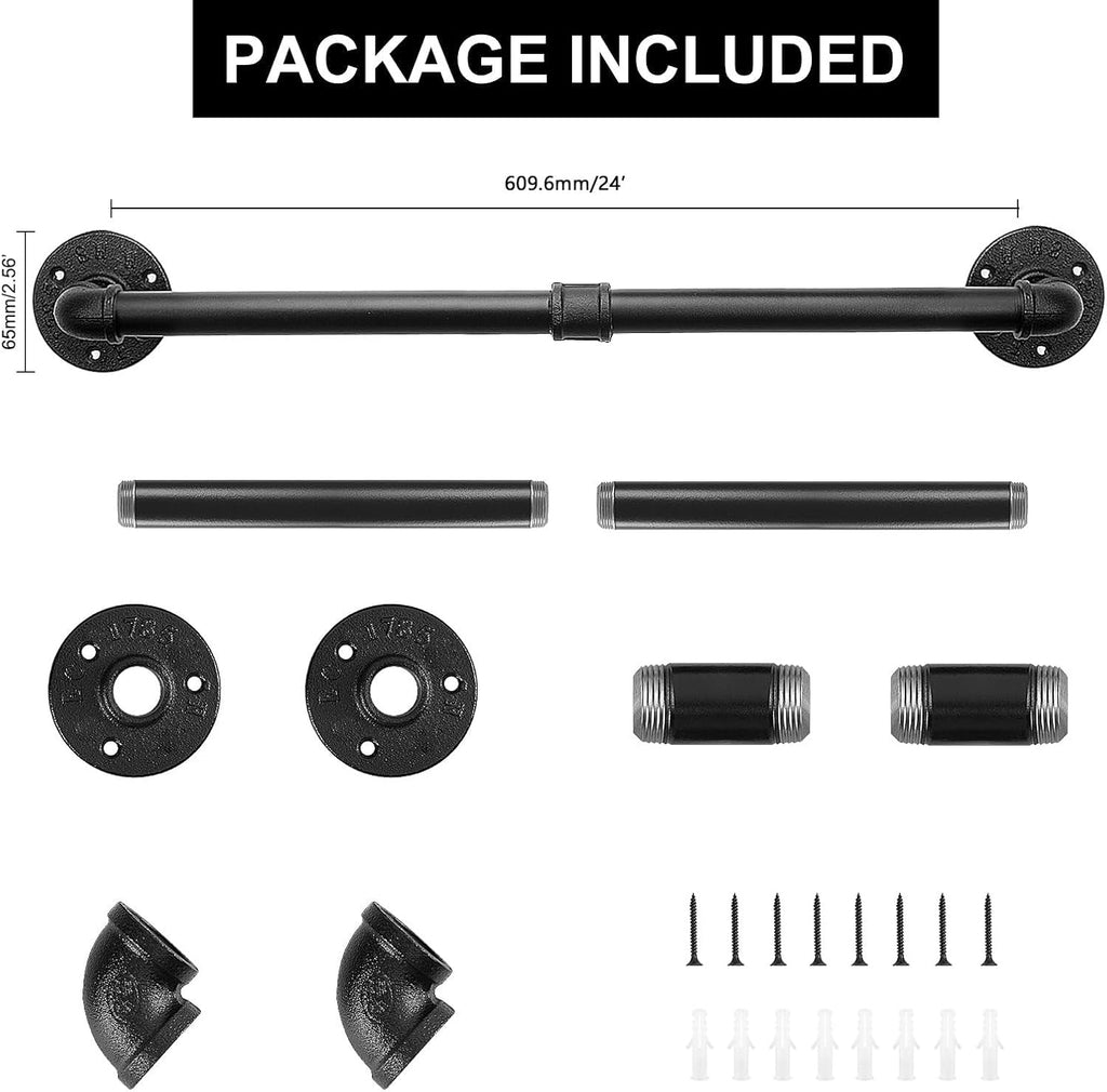 Livabber Industrial Pipe Towel Bar, Rustic Iron Decor Bathroom Hardware Towel Holder Accessory, Heavy Duty Wall Mounted Bath Towel Rack, Black (24 Inch)