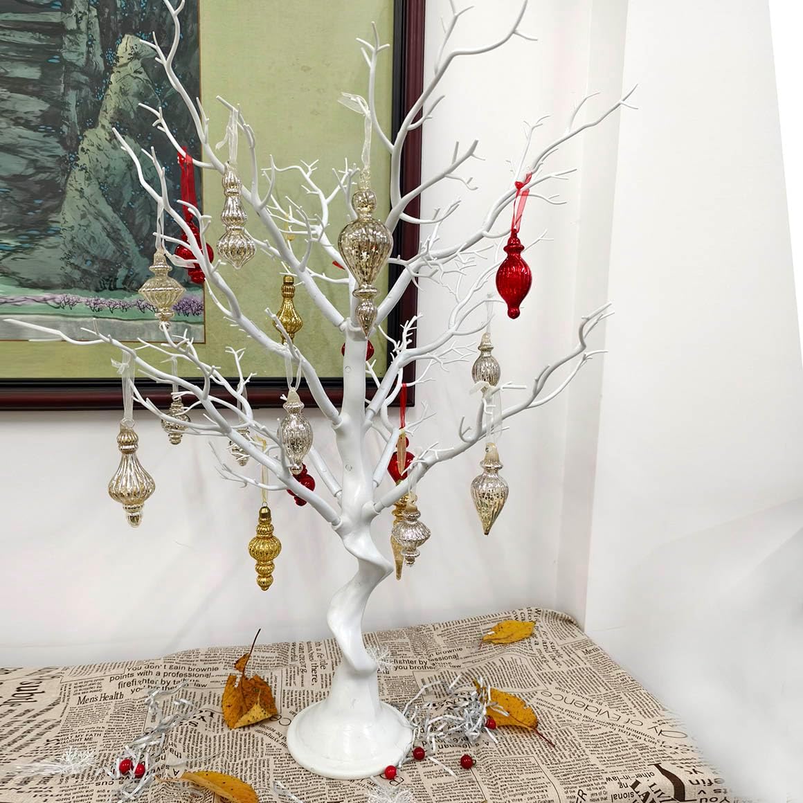 Glass Christmas Ball Ornaments Mercury Glass Drop Ornaments Holiday Trees Wreaths & Garland Decor Gold Color Size: 1.57''-5.39''(17 Pieces)
