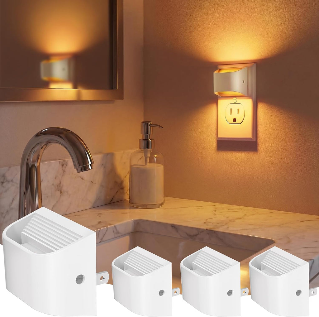 VOLISUN Amber Night Light, 4 Pack Up and Down LED Night Light with Dusk to Dawn Light Sensor, 1800K Night Lights Plug into Wall for Hallway, Bedroom, Bathroom, Kitchen White