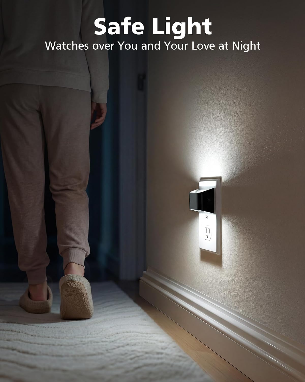 VOLISUN LED Night Light Cool White, 4 Pack Up and Down Night Lights Plug into Wall with Dusk to Dawn Light Sensor, 6000K Nightlight for Hallway, Bedroom, Bathroom, Kitchen Black