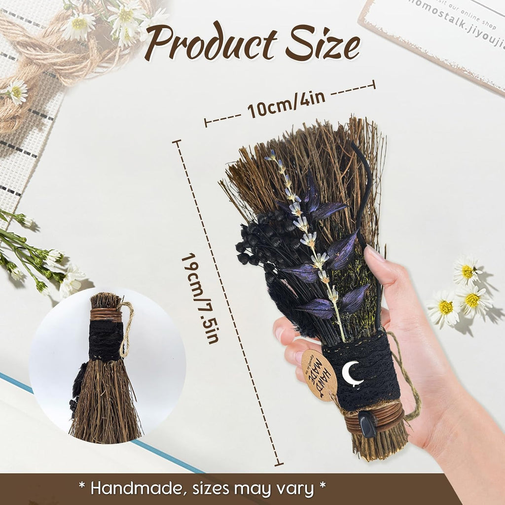 Cinnamon Broom 7.5 Inch Handmade Witch Broom for Altar (Black)