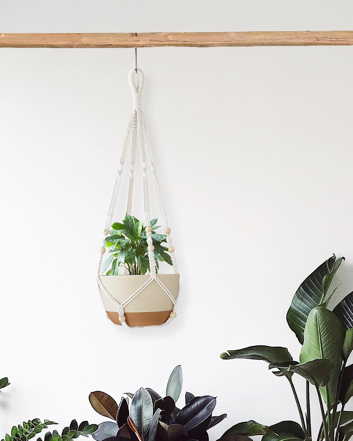 2 Pack Macrame Plant Hanger Indoor Hanging Plant Holder Ivory