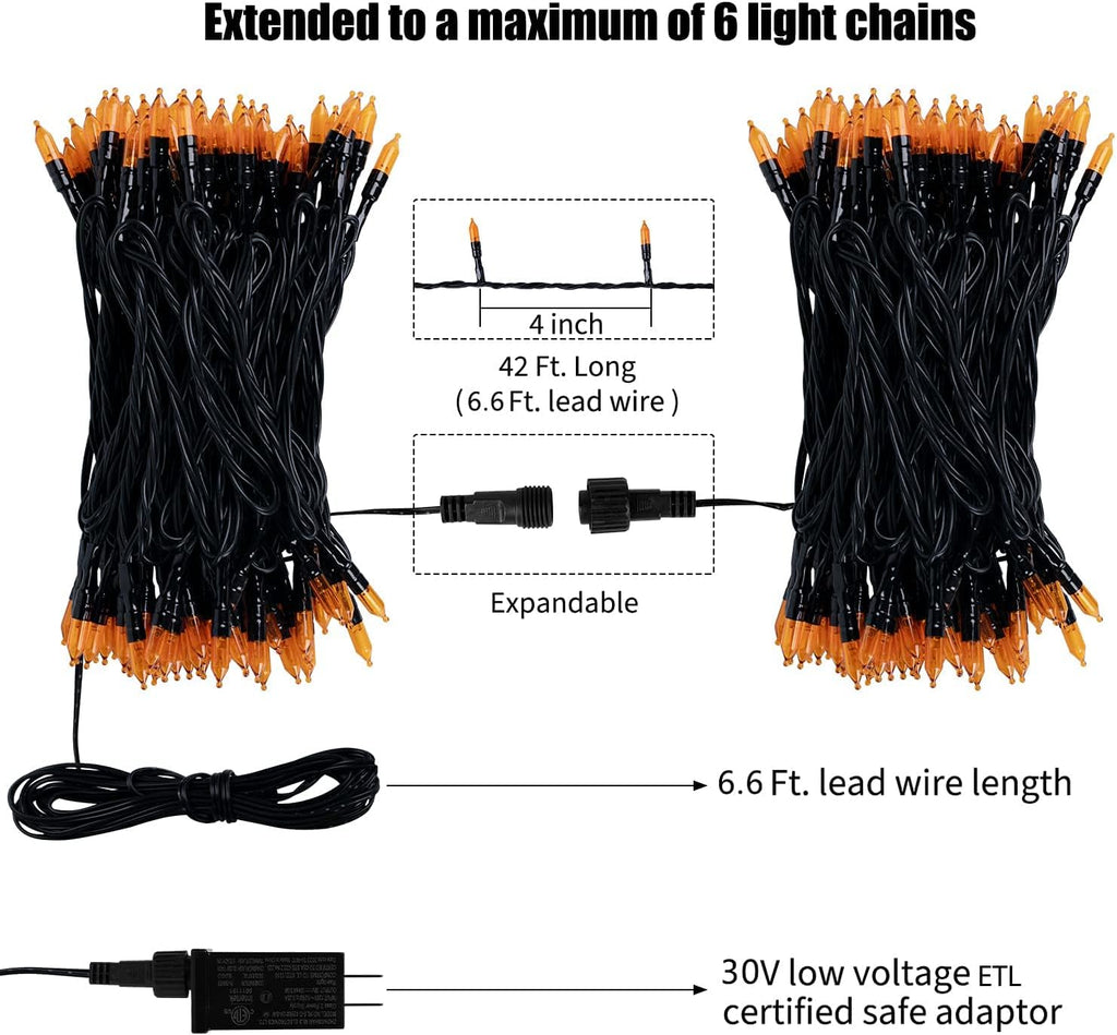 Minetom Orange Halloween String Lights Outdoor, 39Ft 100LED Christmas Light