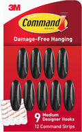 Command Medium Black Designer Hooks, 9 Hooks, 12 Strips