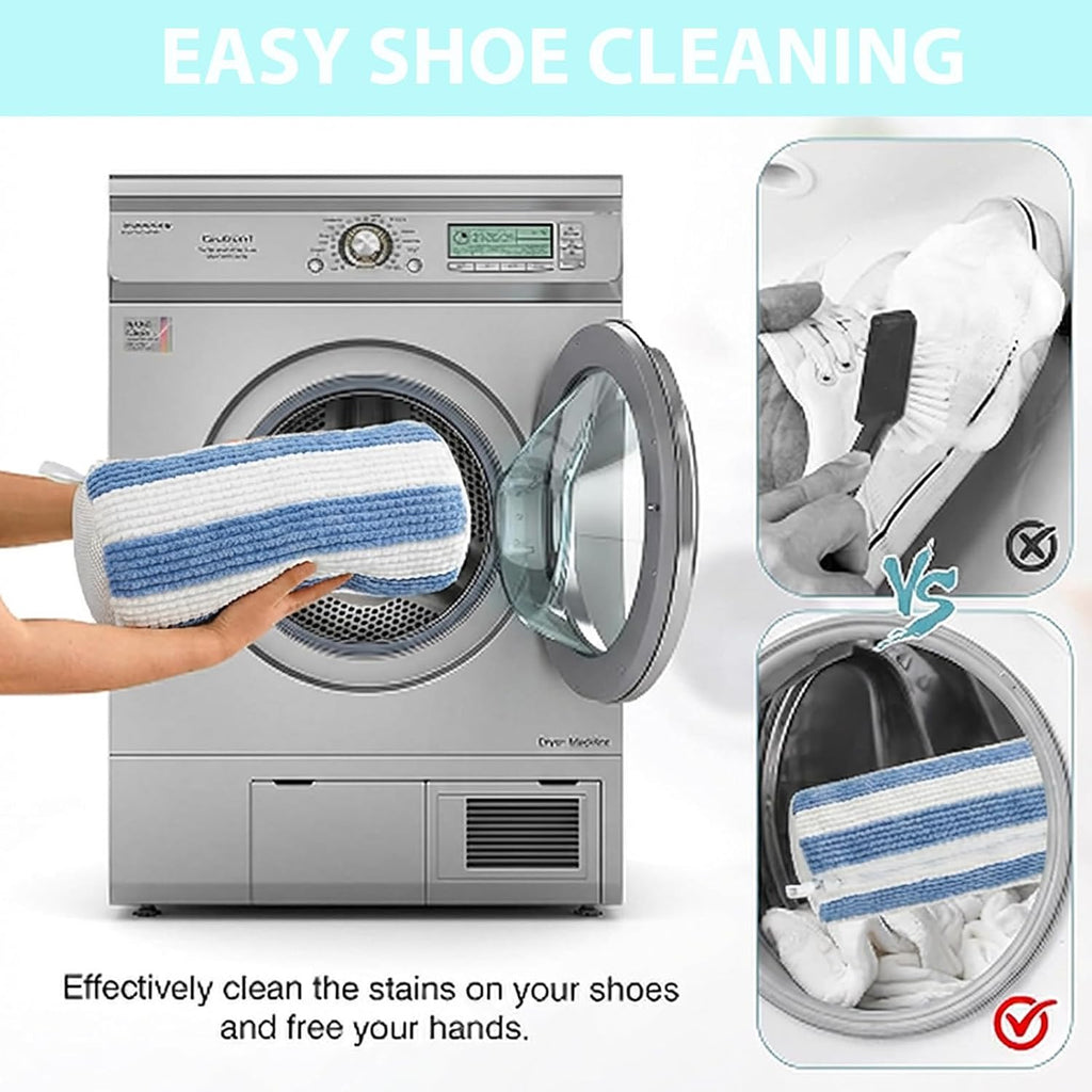 Shoe Washing Machine Bag，2PCS Laundry Shoe Bags for Sneaker，Washer and Dryer Reusable Shoes Cleaning Bag for All Shoe Sizes - Blue White