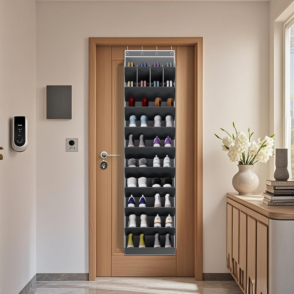 KYEVIS 10-Tier Large Size Over the Door Shoe Organizer, 20 Pairs Hanging Shoe Rack for Closet with Deep Pockets, Space-Saving Storage for Sneakers, Boots Heels (Grey)
