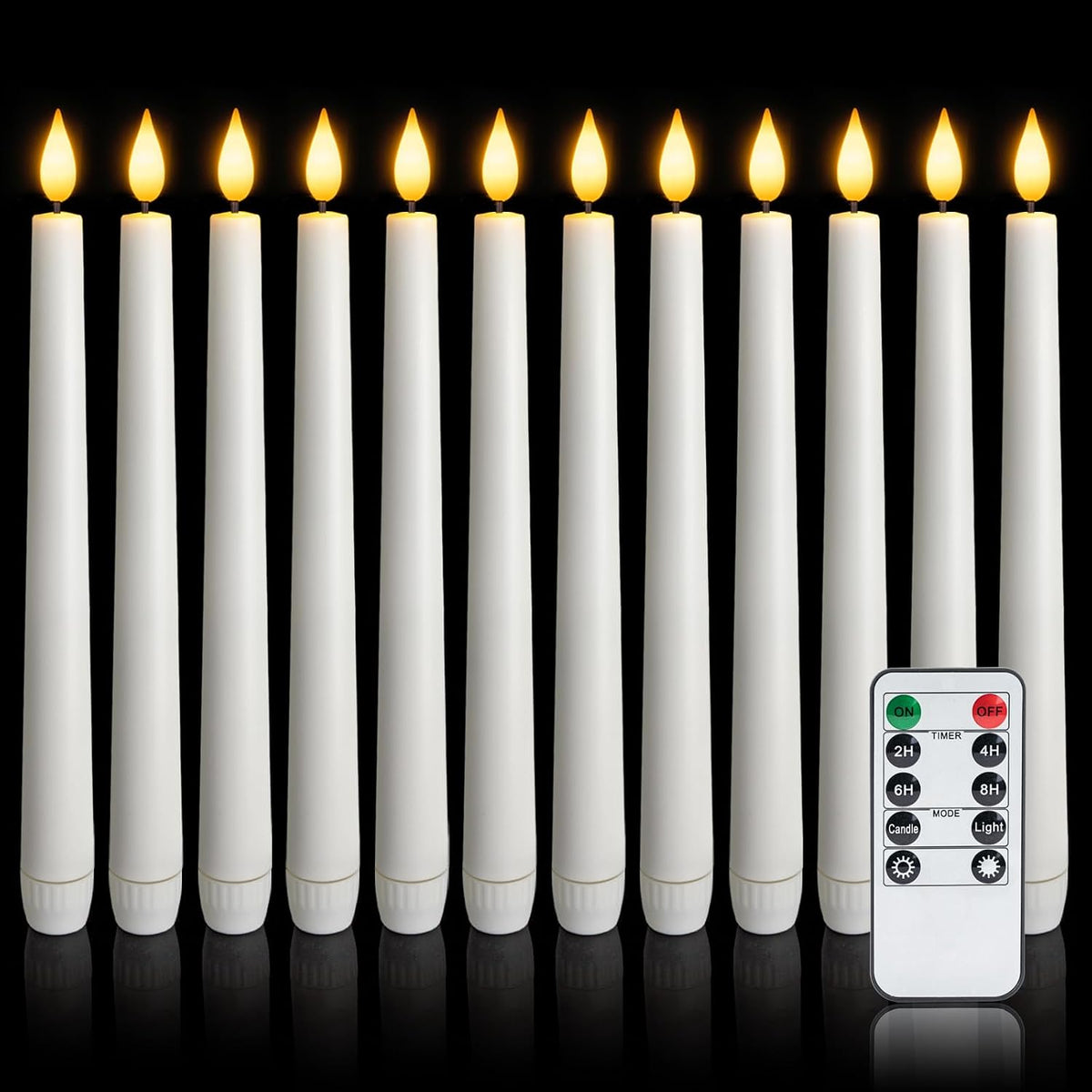 12 Pcs Flameless Taper Candles with Remote and Timer, 9.6 Inches Plastic LED Candlesticks, White Battery Operated Window Candles, for Home Wedding Christmas Party Decoration