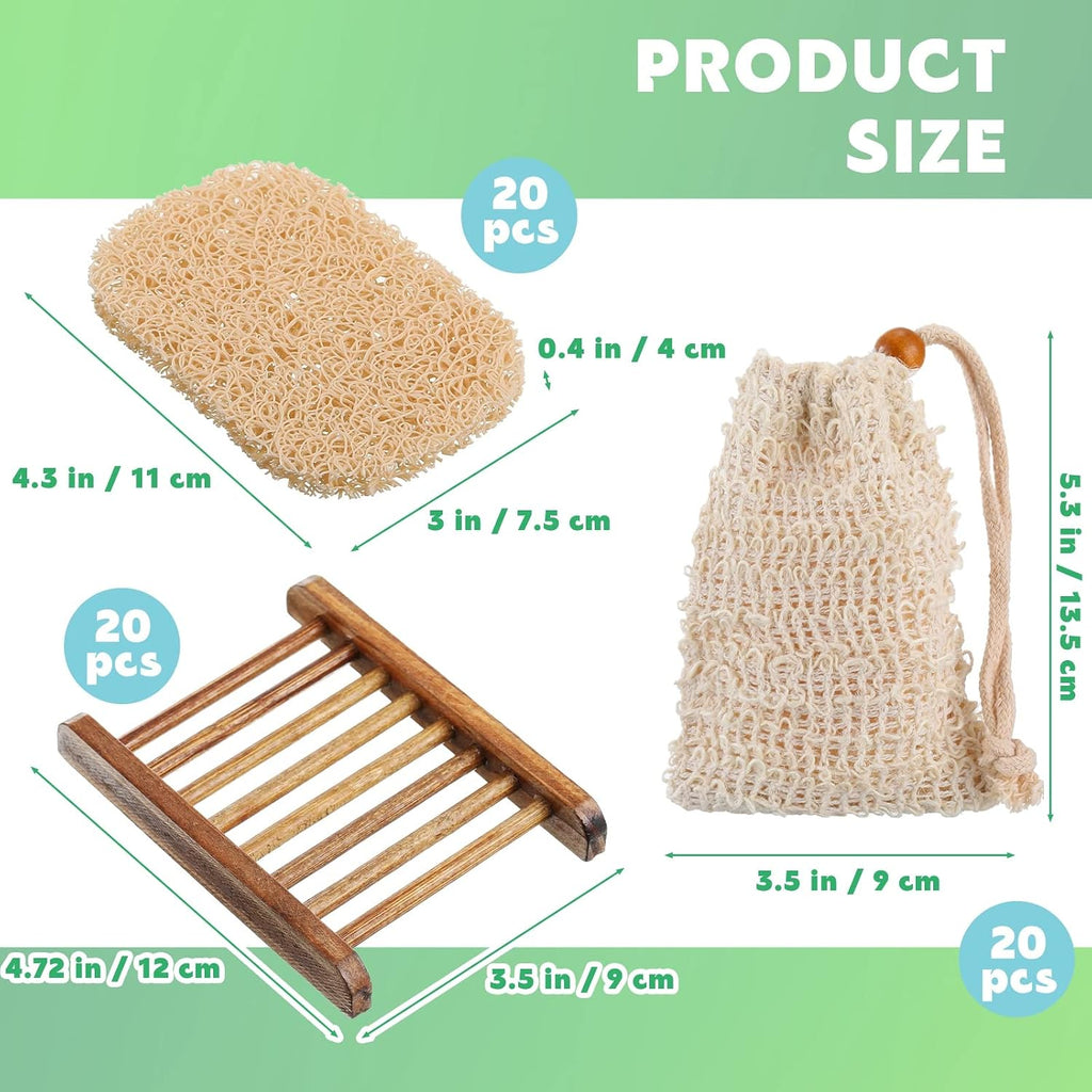 Irenare 60 Pcs Soap Saver Set, Wooden Dish Bar Soap Mesh Bag Pads Bulk