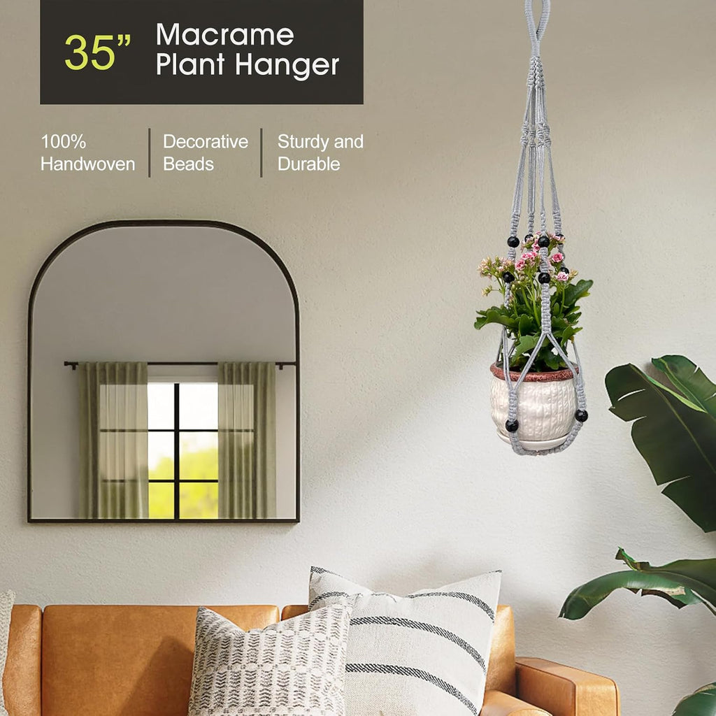 RIFNY Macrame Plant Hanger Indoor, Hanging Plant Holder, Grey, 2 PCS
