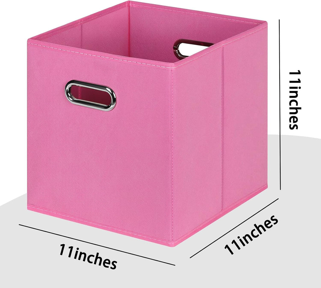 Black Foldable Storage Cubes Bins , Fabric Storage Box Cubes Organizer Baskets with Dual Handles for Home Organizer(Pink)