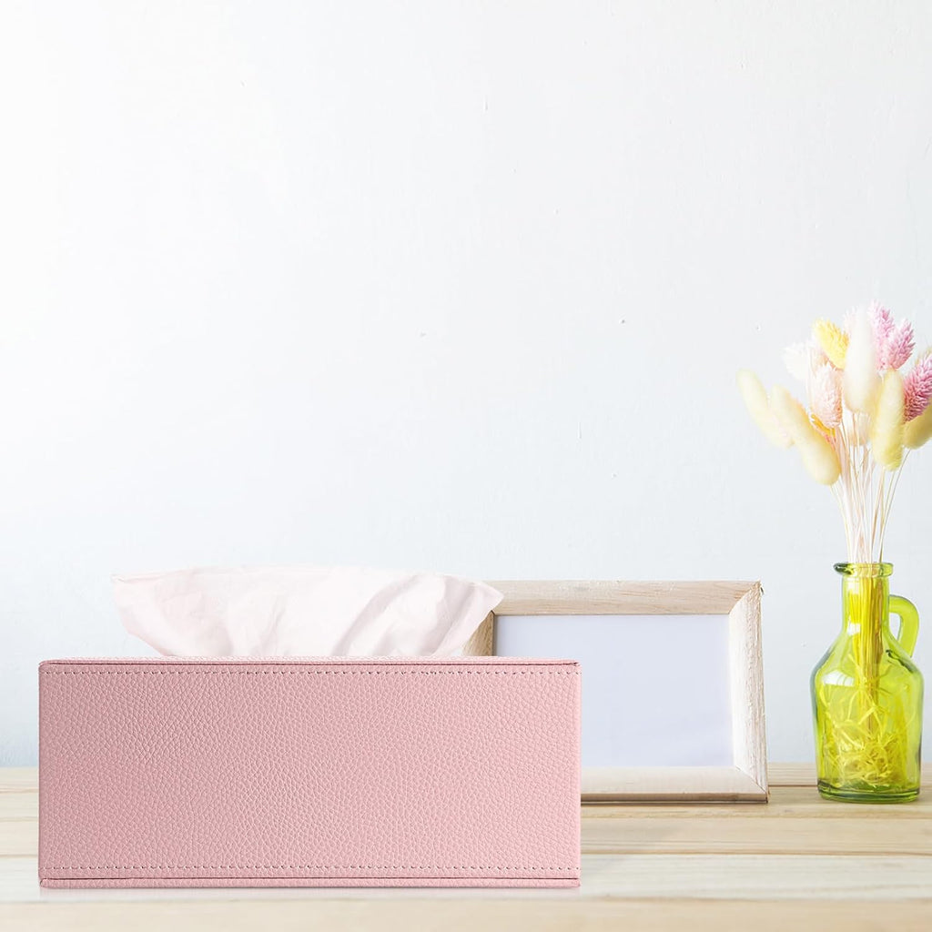 Sumnacon Tissue Box Cover Rectangle,Magnetic Bottom Tissue Box Holder,Pink