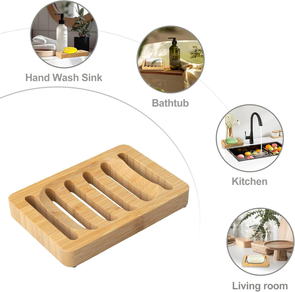 Wooden Soap Dish, Bamboo Soap Holder for Shower, Self Draining Tray