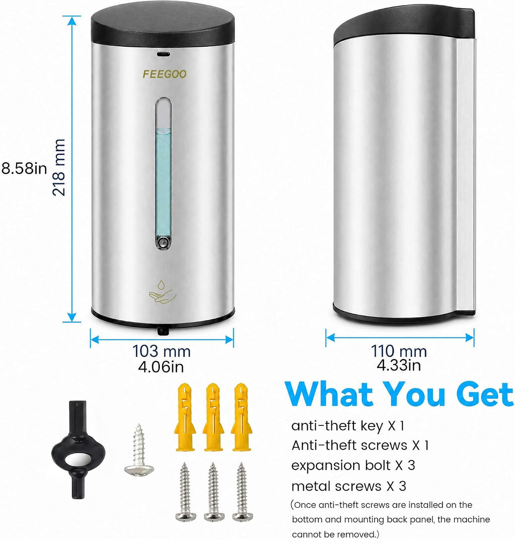 Touchless Soap Dispenser, 5-Level Output, Stainless Steel, Silver
