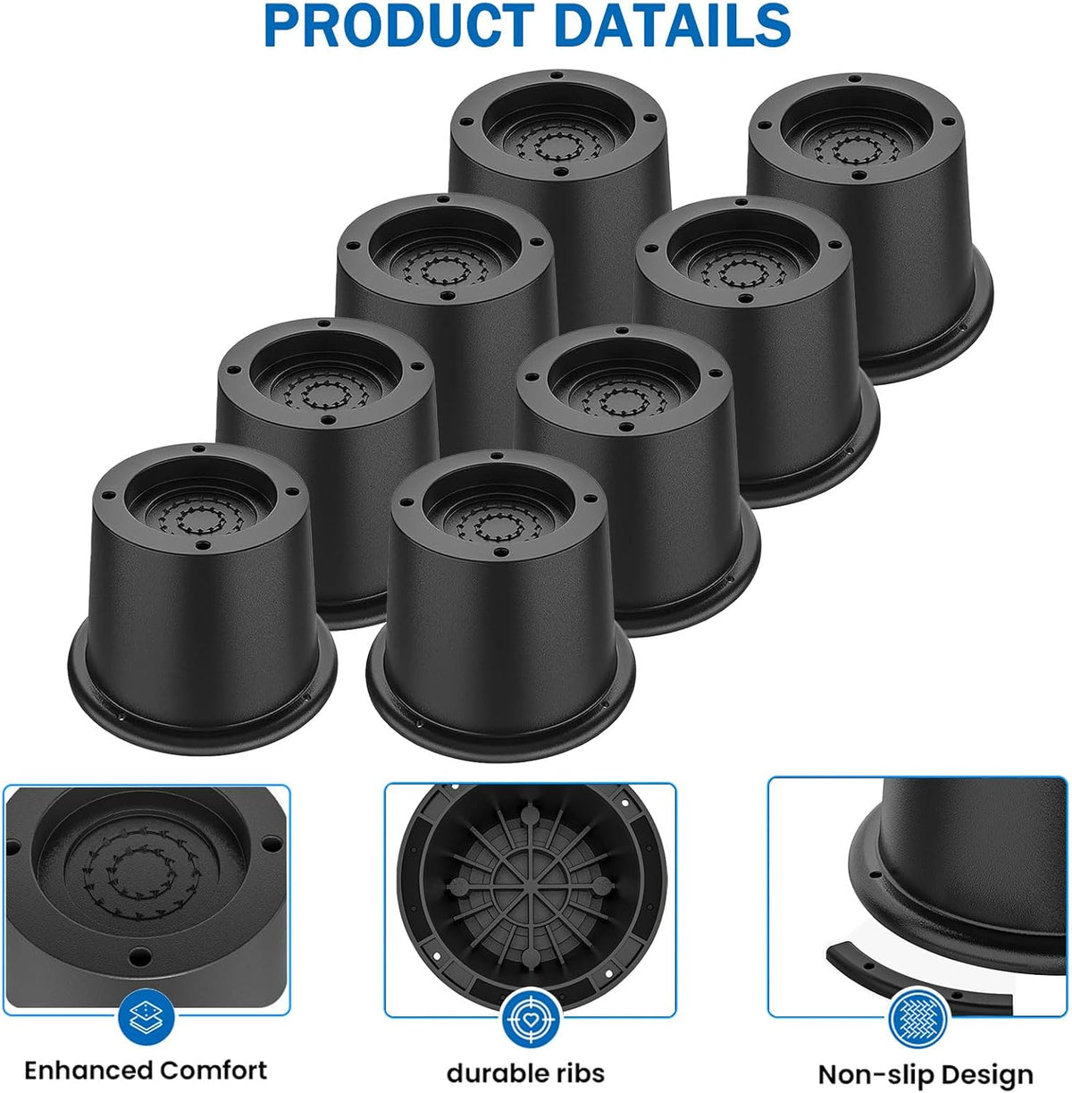 ANNKUT Round Bed Risers 2 inch Heavy Duty, Circle Furniture Risers for Chair, Table and Desk Legs Elevation (Pack of 8, Black)