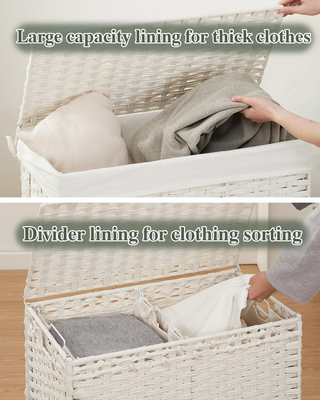 SETVSON Laundry Hamper with Lid Wicker Laundry Basket, White