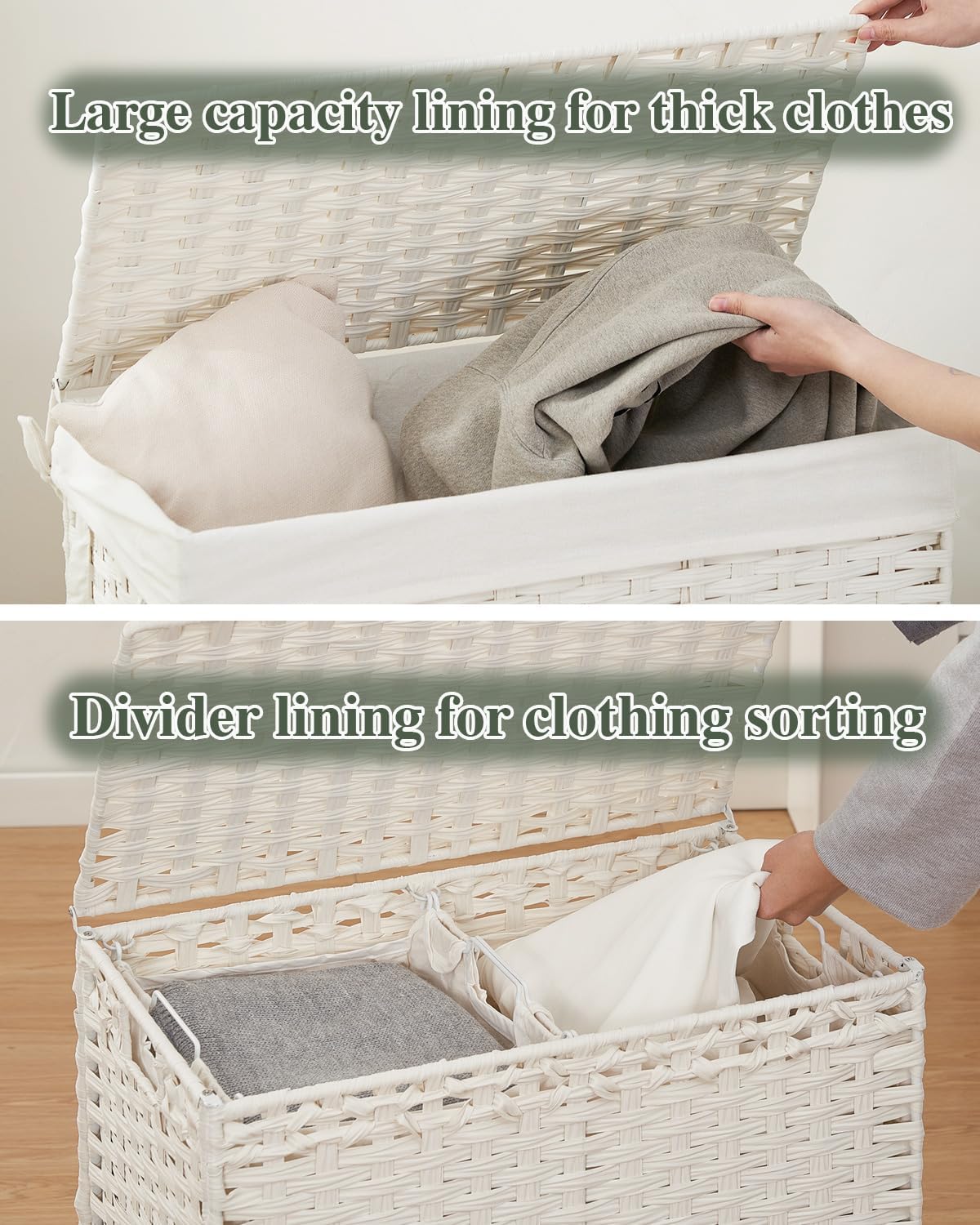 SETVSON Laundry Hamper with Lid Wicker Laundry Basket, White