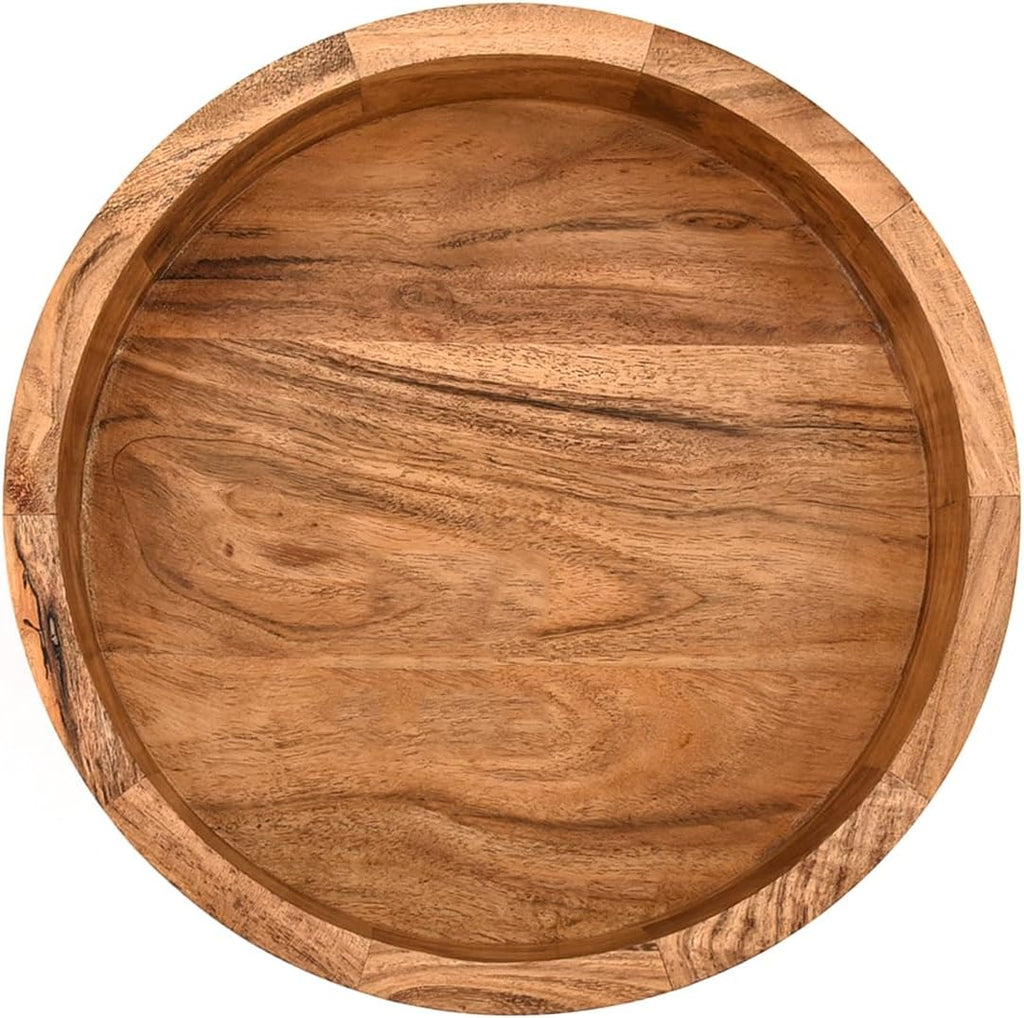 Rustic Acacia Wood Decorative Table Bowl – Unique Wooden Home Décor Centerpiece for Dining, Coffee Tables & Kitchen Styling (8" X 8" X 3")