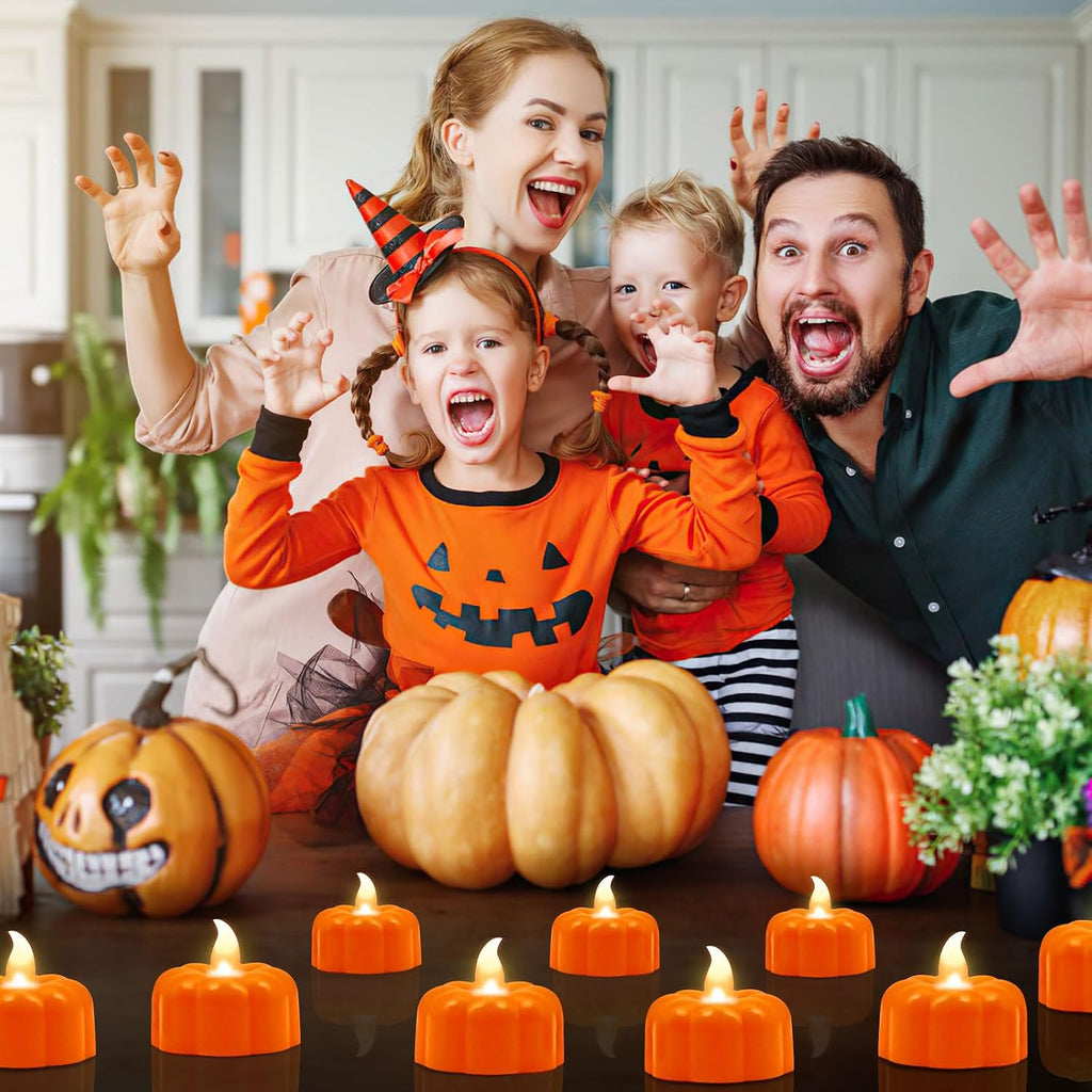 12 Pack Halloween Decorations Indoor Pumpkin Tea Lights Fall Home Decor