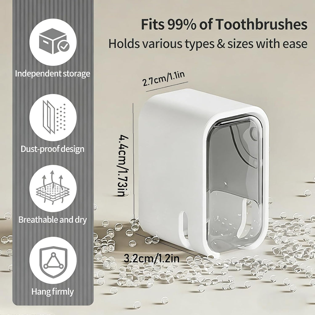 4pc Wall Mount Toothbrush Holder with Lid Self Adhesive No Drill