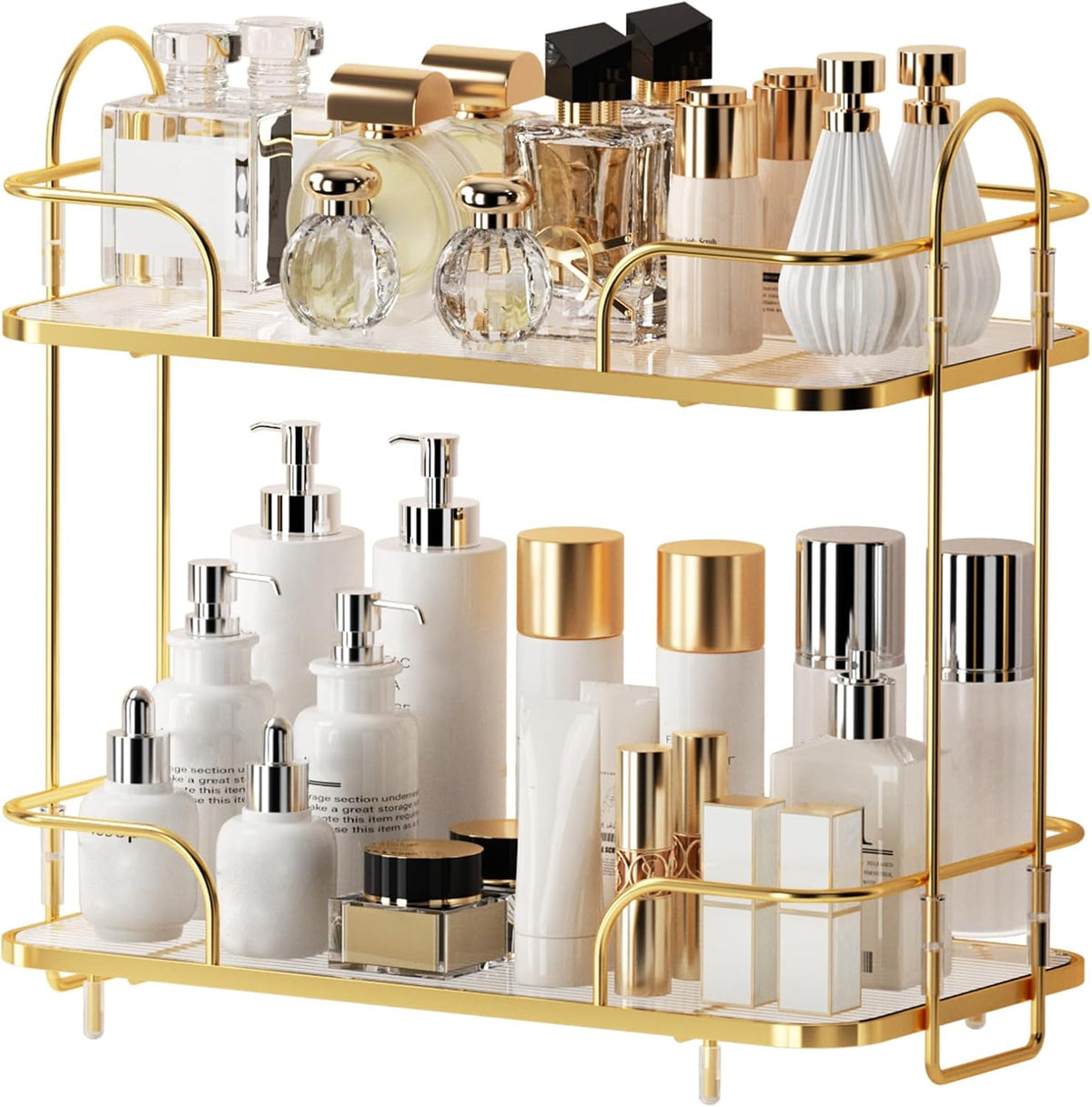 2 Tier Corner Bathroom Counter Organizer, Cosmetic Skincare Organizer, Bathroom Countertop Perfume Tray Vanity Organizer, Kitchen Spice Corner Storage Shelf