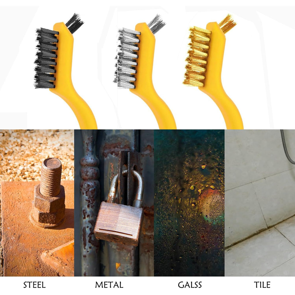 Rust Remover Wire Brush Set, 6 Pcs Brass/Stainless Steel/Nylon