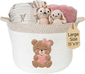 Pink Teddy Bear Baby Storage Basket, Cotton Rope Nursery Bin, 15x11 in