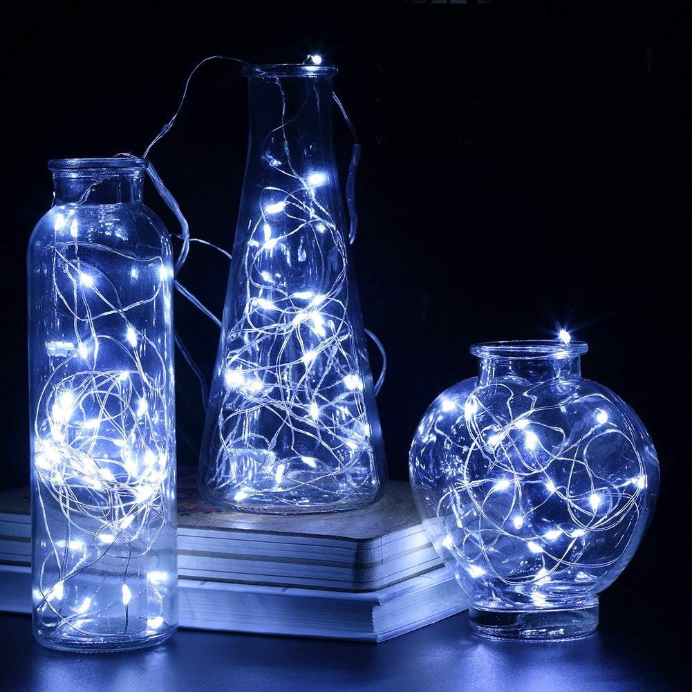 Fairy Lights Battery Operated (Included), 6.6ft 20 LED Mini String Light, Waterproof Silver Wire Firefly Starry Light for DIY Wedding Christmas Party Mason Jars Decor Indoor (Cool White, 10 Pack)