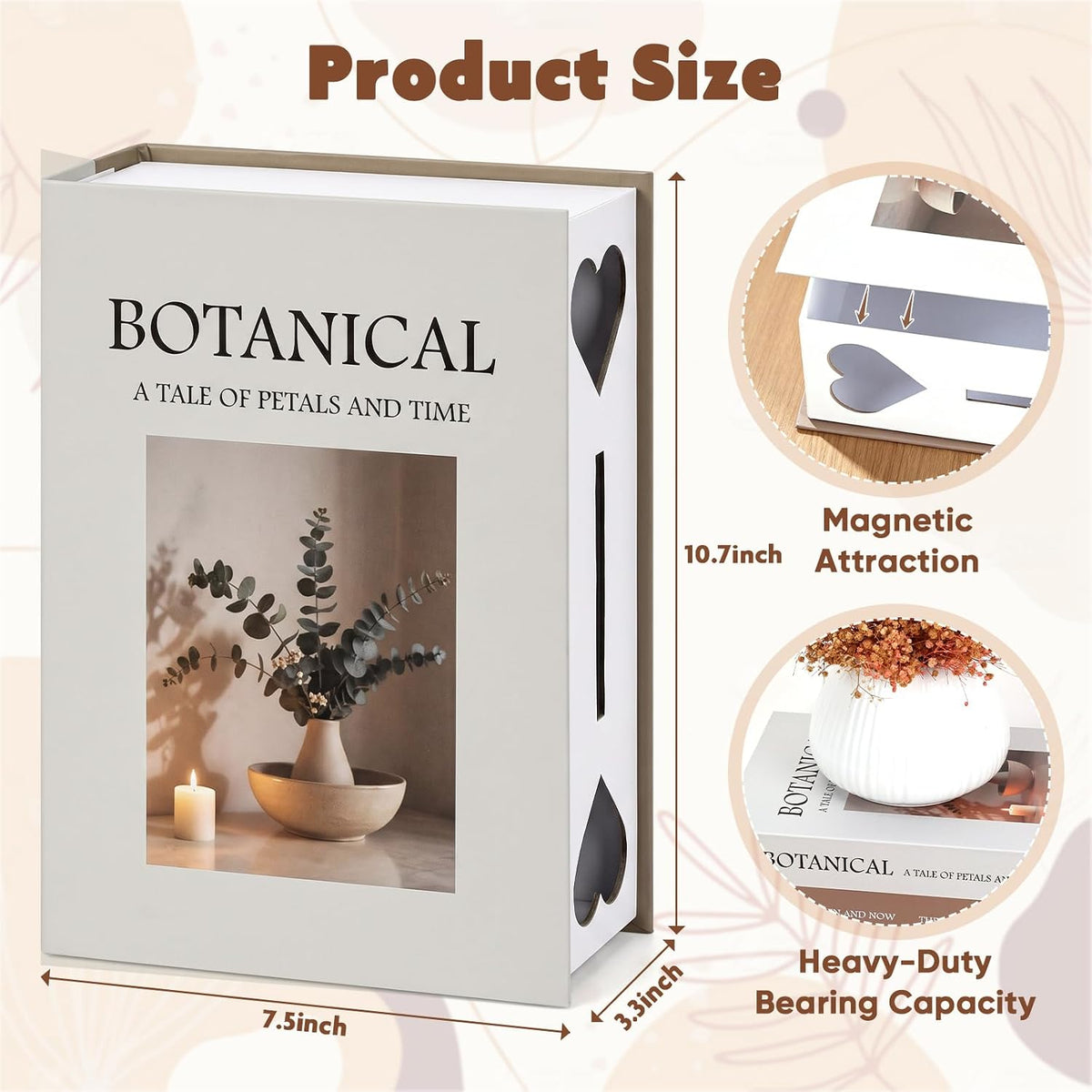 Book Shape Decorative Cable Management Box, Botanical