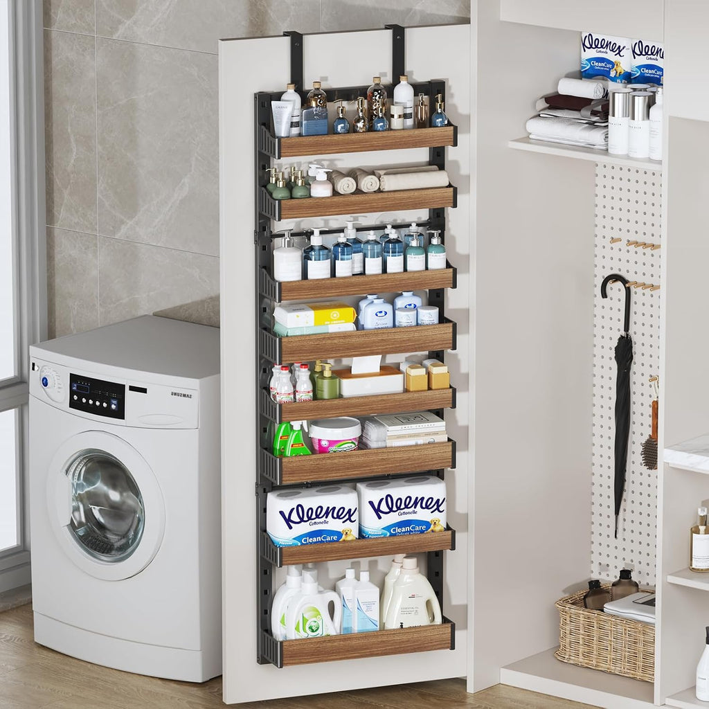 8-Tier Over The Door Pantry Organizer, Heavy-Duty Metal Wall Mount or Hanging Spice Rack, behind the door storage Shelves with Adjustable Basket, Back of Door Organizer for Kitchen Cabinet and Closet