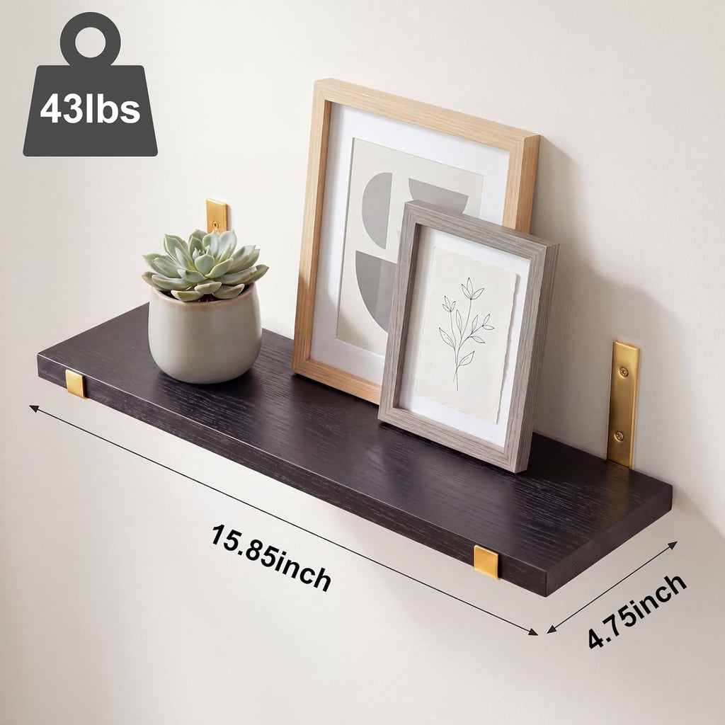 Fixwal Width 4.75 Inches Floating Wall Shelves, Set of 5, Black Gold