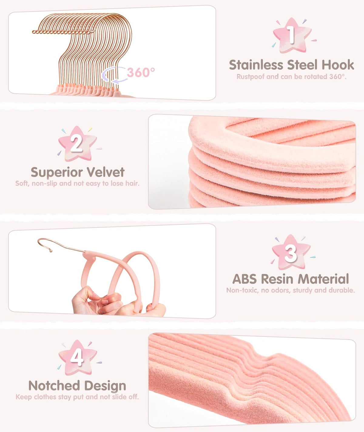 VIS'V Velvet Baby Hangers with 6 Pcs Size Dividers, 11 Inch, Pink, 30 Pcs