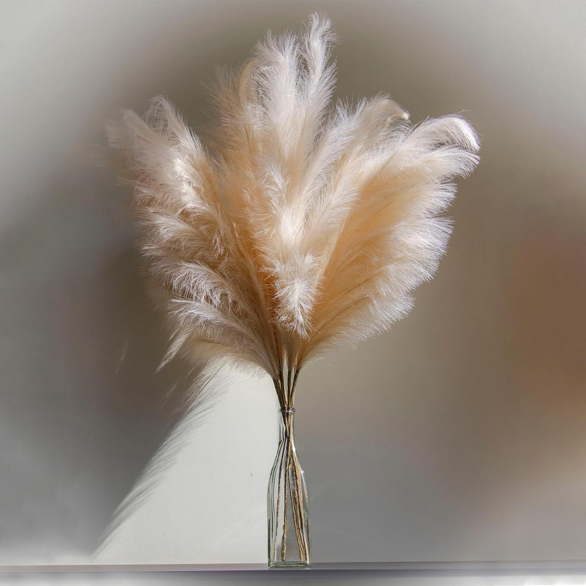 MECCANIXITY 1Pcs Faux Pampas Grass Small 45cm/17.7" Fake Fluffy Pampas Grass 7 Branches Artificial Vase Filler for Home Office Vase Wedding Decoration Gold