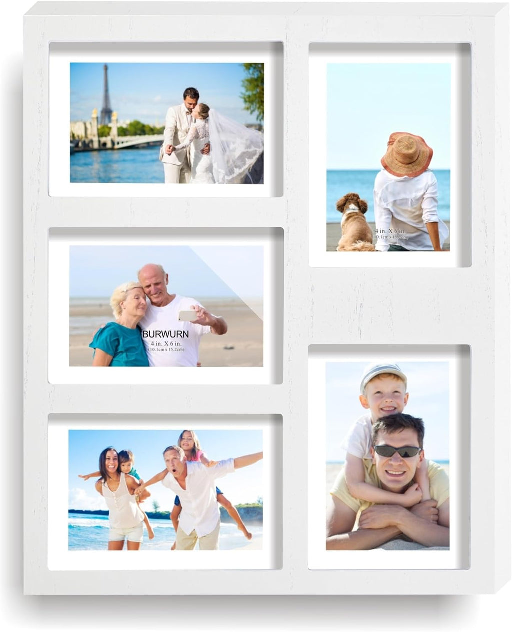 Hand-Painted White Wood Multi Collage Frame, 5 Openings for 4x6