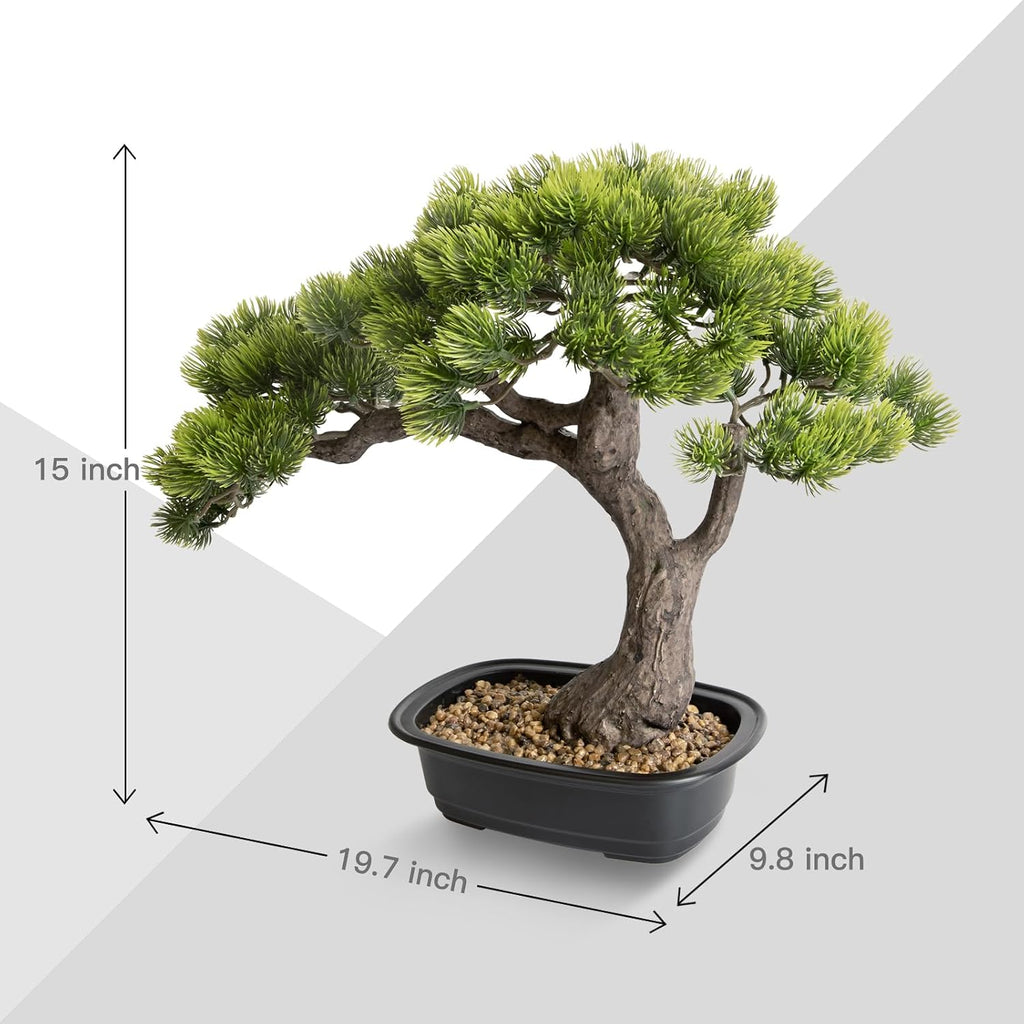 Artificial Bonsai Tree 15" Tall with Realistic Wood, Fake Bonsai, Fake Plant for Office Desk & Home, Japanese Decor, Housewarming Gift