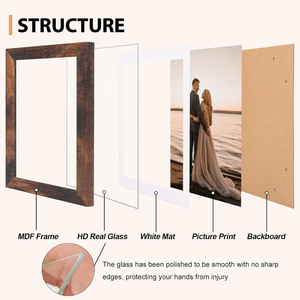Fixwal 5x7 Picture Frames Set of 5 with Tempered Glass, Vintage Distressed