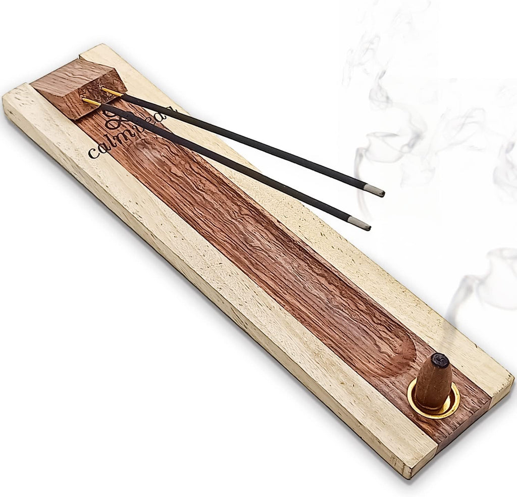 CALMVEDA Rosewood Incense Holder for 2 Sticks & Cones - 11 inch, Handmade