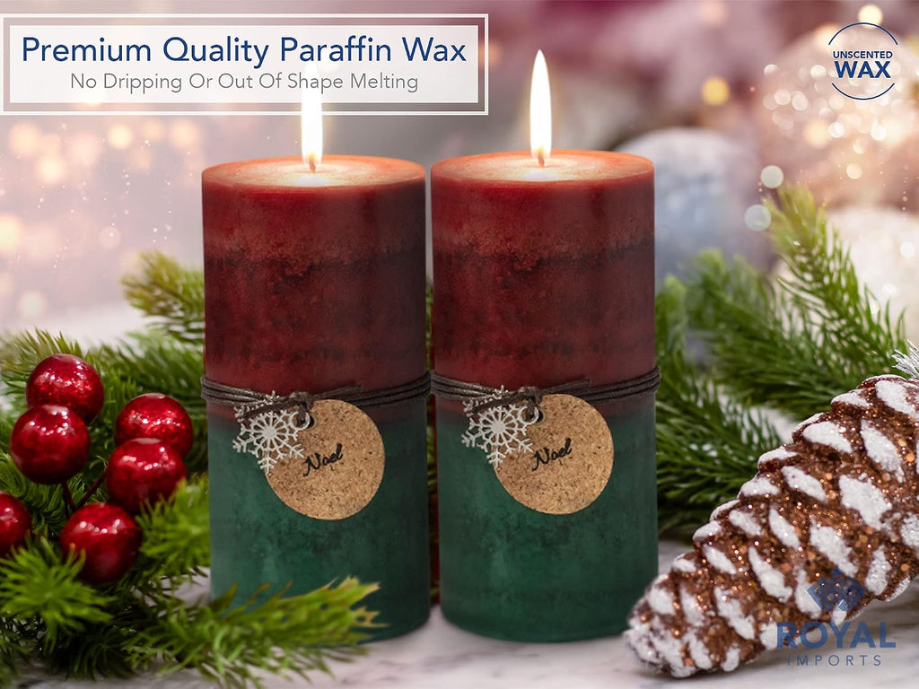 Royal Imports Christmas Candles 6" Red Green Ombre Pillar Candles 6PCS