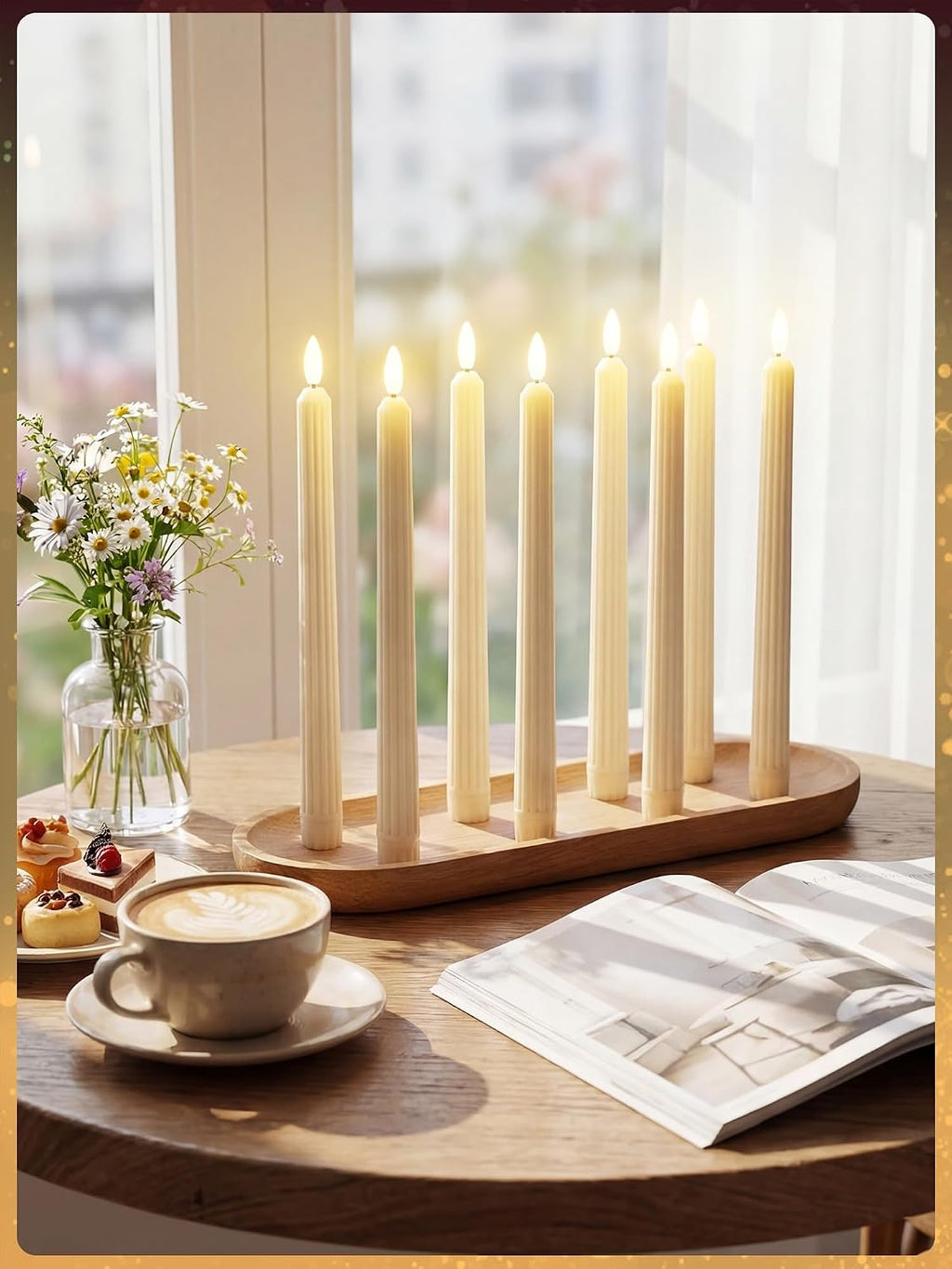 50 Pcs 11 Inch Flameless Taper Candles LED Candles Bulk, Roman Style, Ivory