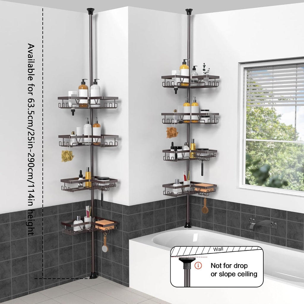 KEGII 4-Tier Corner Shower Caddy Tension Pole, Bathroom Shelf, Bronze