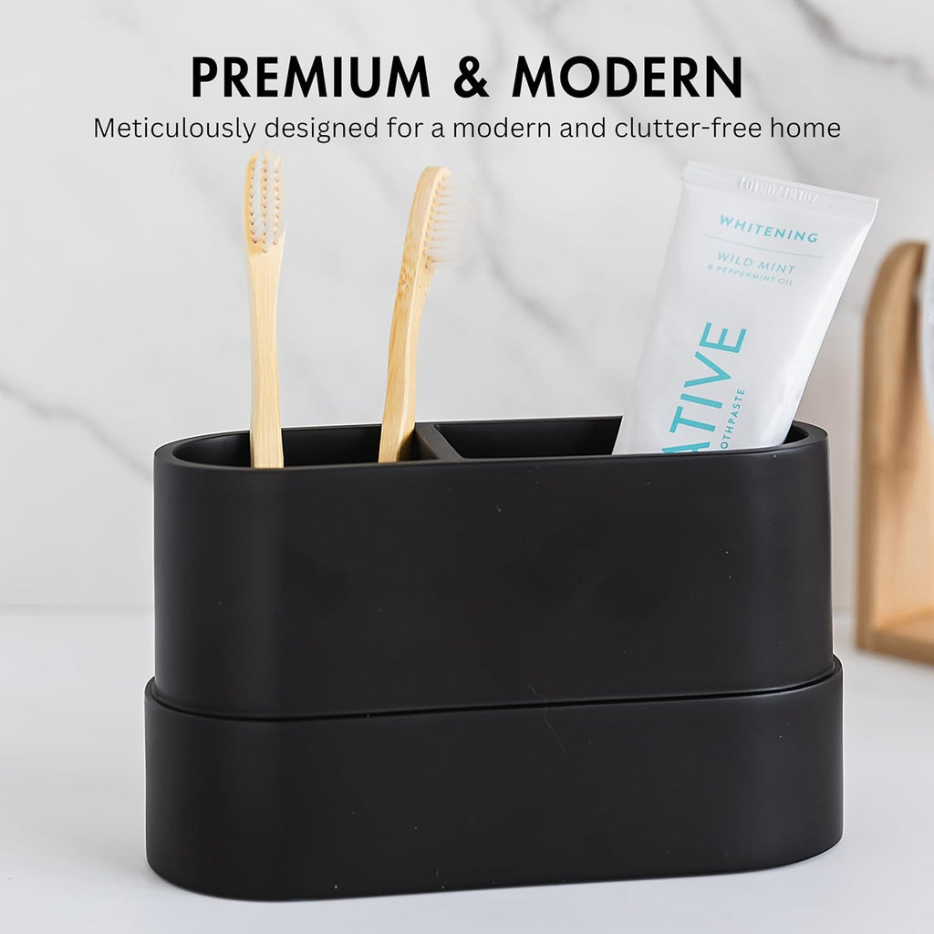 Yew Design Matte Black Bathroom Toothbrush Holder Cup - Round Large