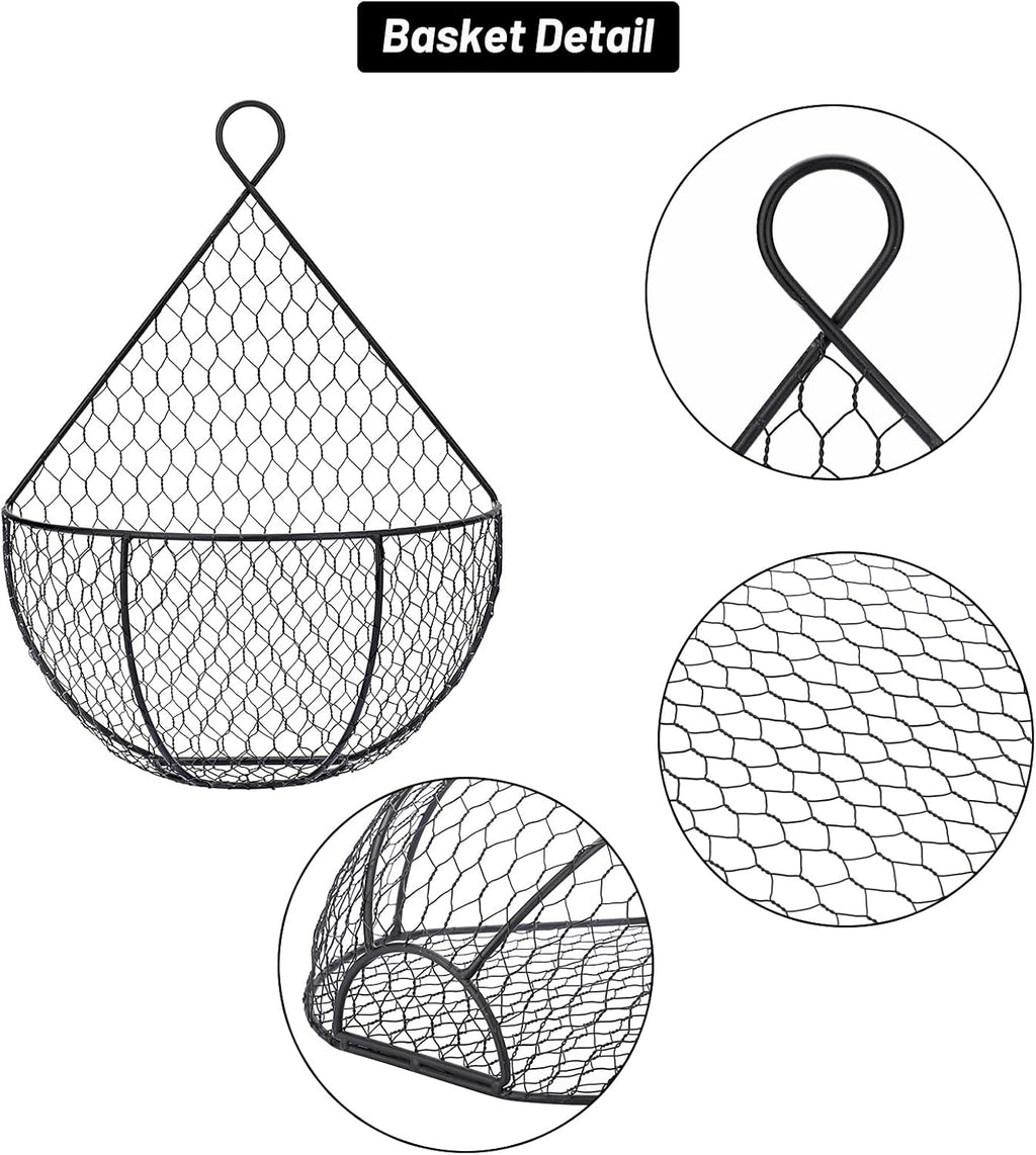 BSTKEY Set of 2 Hanging Black Metal Fruit Vegetable Baskets