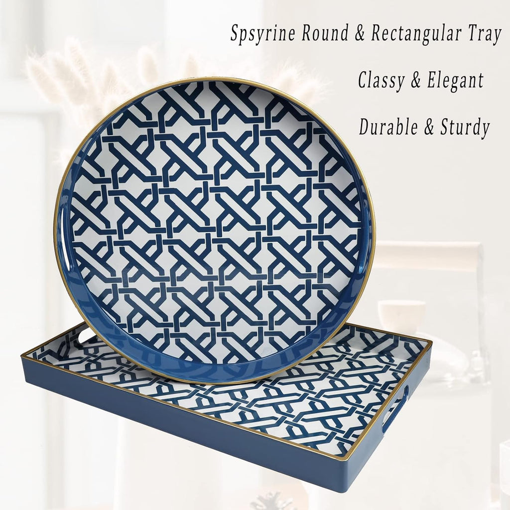 Spsyrine Round Plastic Geometric Serving Tray for Bathroom, Kitchen