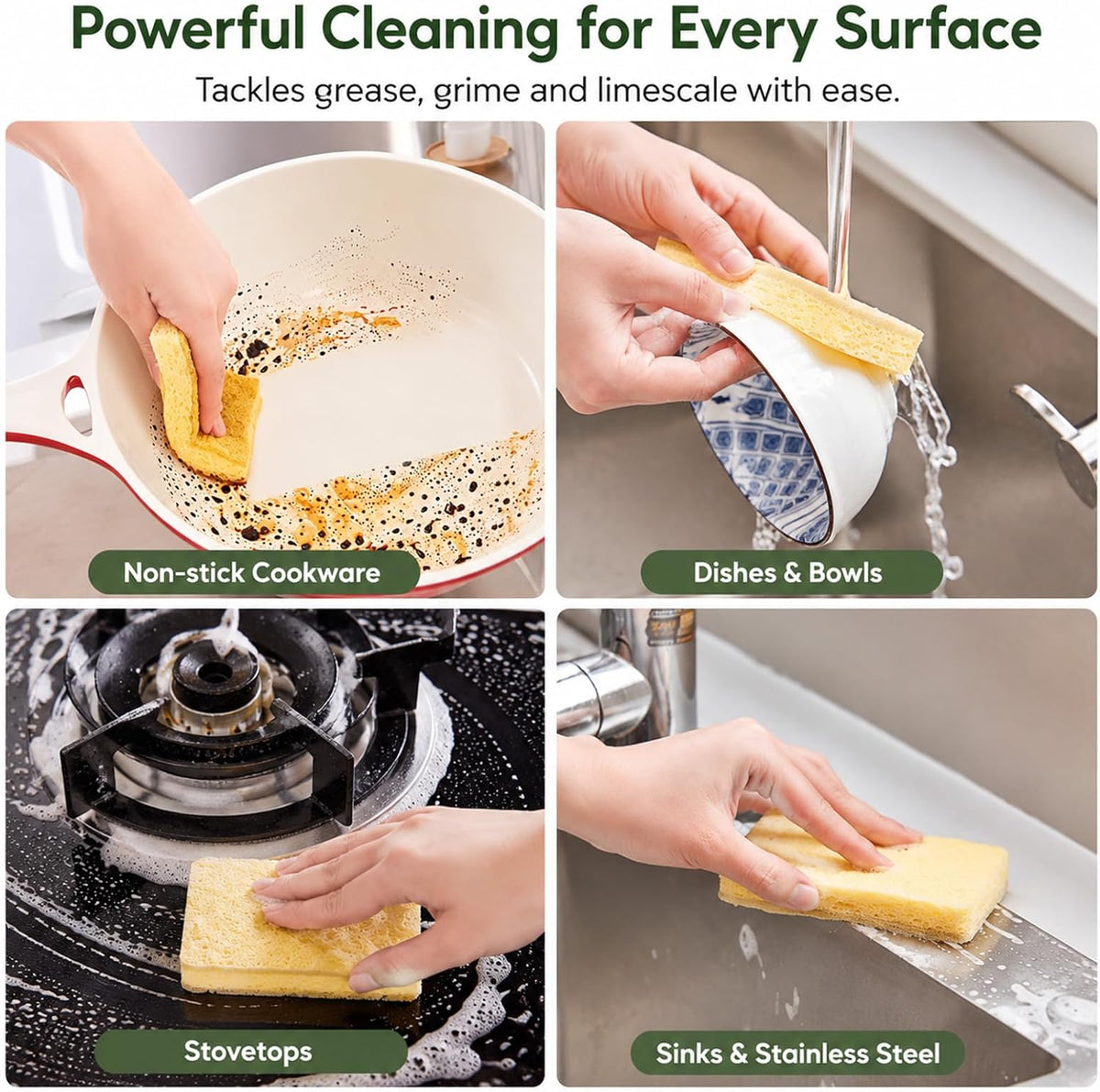 Kitchen Sponges, 20 Count, Plant-Based Cellulose + PET Scrub Sponge Set, Scratch & Non- Scratch Dish Sponges, Assorted Cleaning Sponges