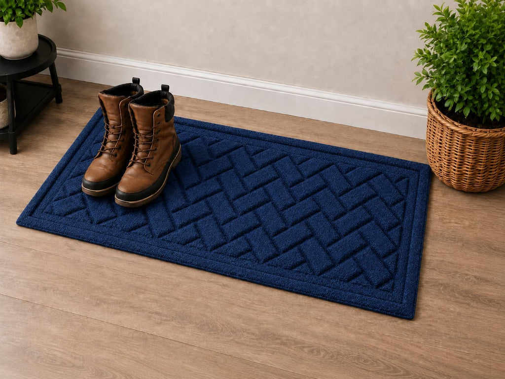 Artisan Entry Boot Tray Brick Design, Indoor Mats for Entryway, Durable & Easy to Clean Tray for Boots, Anti-Slip & Water-Resistant for Front Room, Made in The USA, 15" x 36", Navy, by Mats Inc.