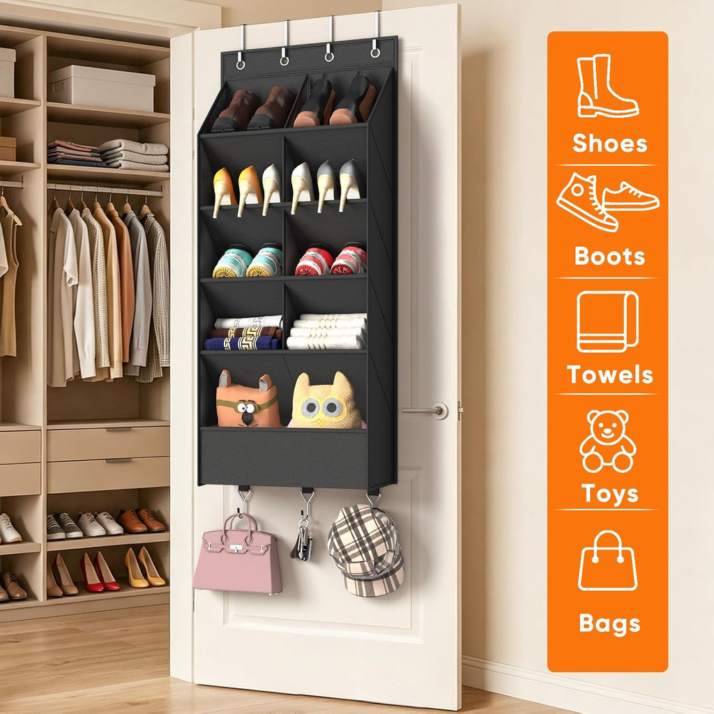 Over the Door Shoe Organizer, 5 Tiers with 9 Compartments, Black