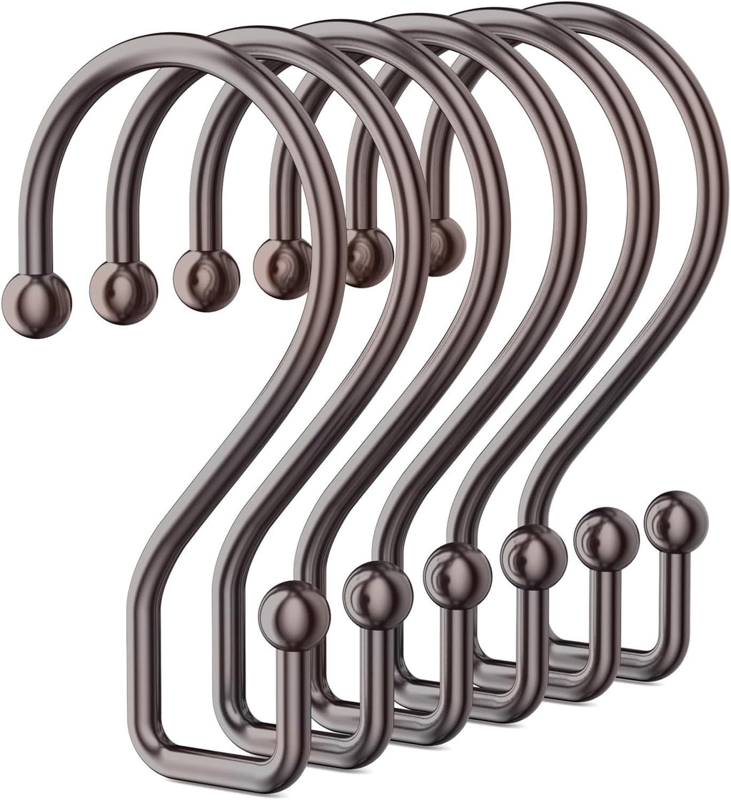 Goowin Bronze Metal Shower Curtain Hooks Rings, S Shape Metal Shower Curtain Rings Rust Proof Shower Curtain Hangers, Heavy-Duty Multi-Functional Shower Hooks for Shower Curtain, Bronze, 12 Pack