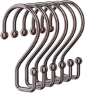 Goowin Bronze Metal Shower Curtain Hooks Rings, S Shape Metal Shower Curtain Rings Rust Proof Shower Curtain Hangers, Heavy-Duty Multi-Functional Shower Hooks for Shower Curtain, Bronze, 12 Pack