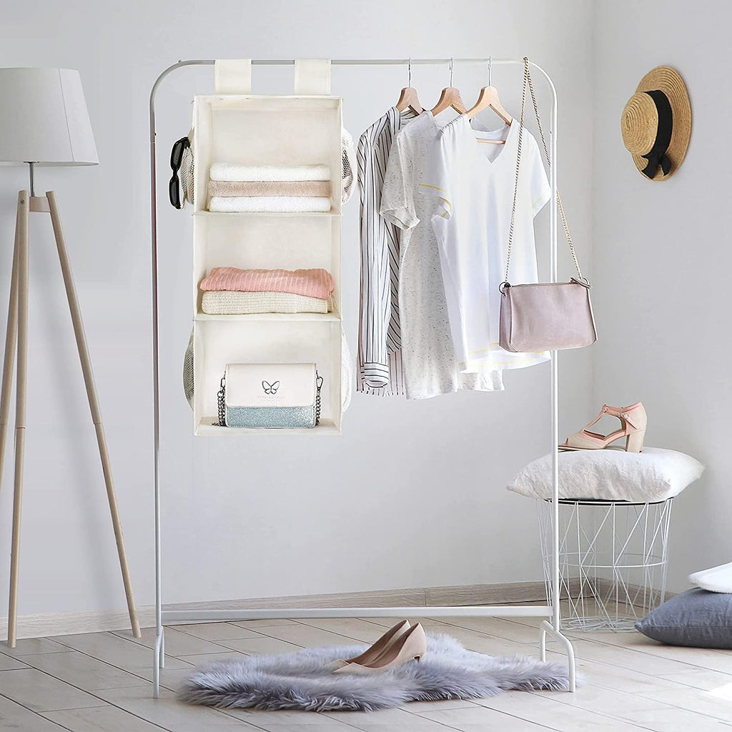 MAX Houser 2 Pack 3 Shelf Hanging Closet Organizer with 2 Velcro, Beige