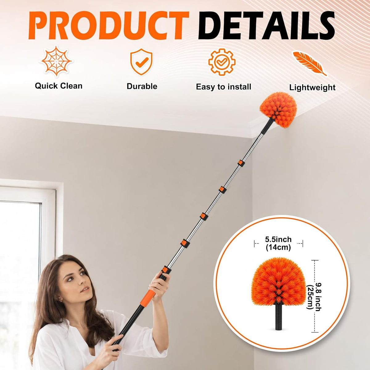 Cobweb Duster with Extension Pole, 24FT Spider Web Brush