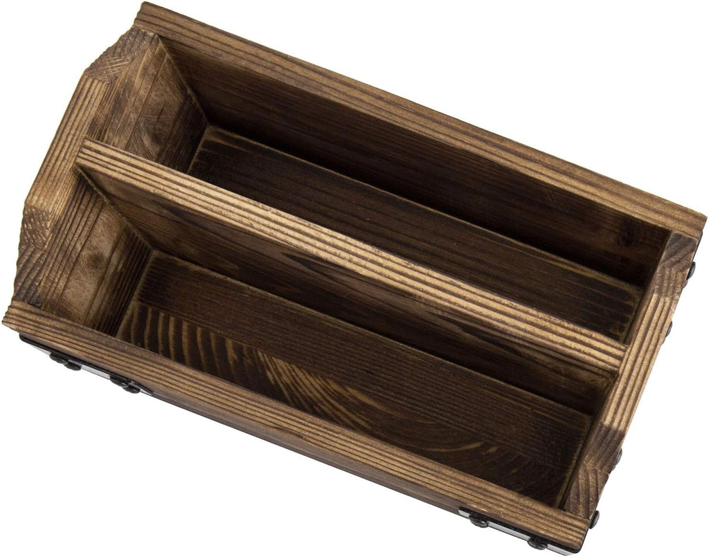 MyGift Rustic Burnt Wood TV Remote Holder with Black Metal Accents